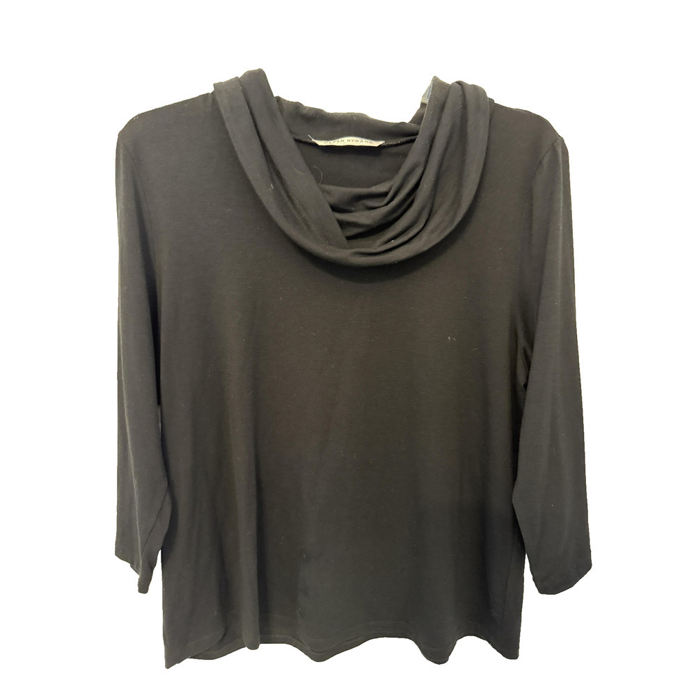 Peter Nygard Blouse Womens XL Black Cowl Neck 3/4 Sleeve Pullover Top Date Night